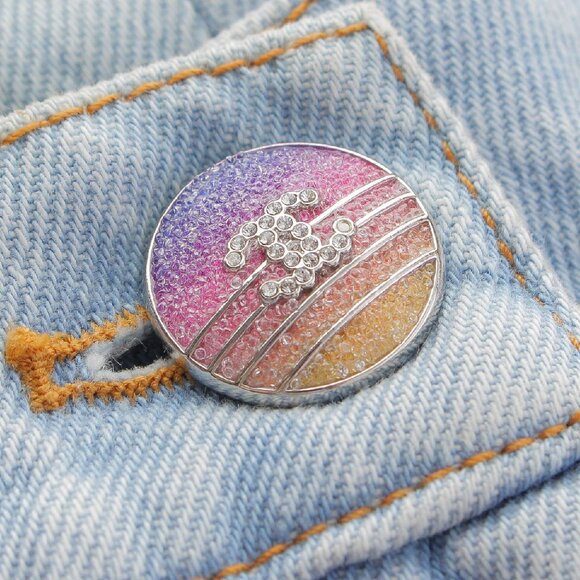 Authentic CHANEL CC 24C Rhinestone Jeans Denim Wide Pants Pink Gradient 34 - Picture 3 of 10